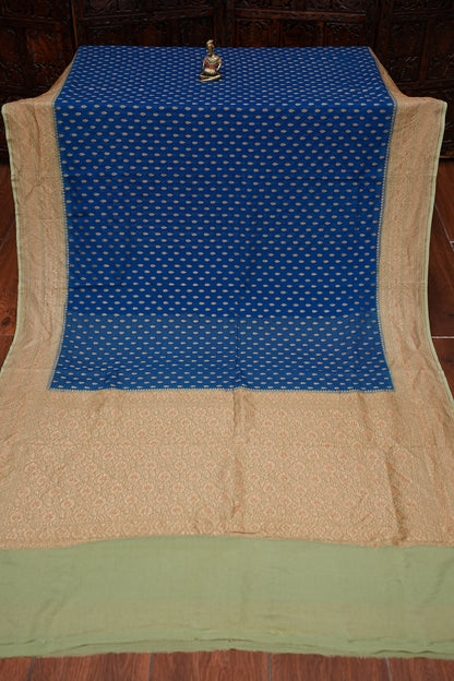 Pure Khadi Georgette Banarasi Saree - Peacock Blue & Sage Green