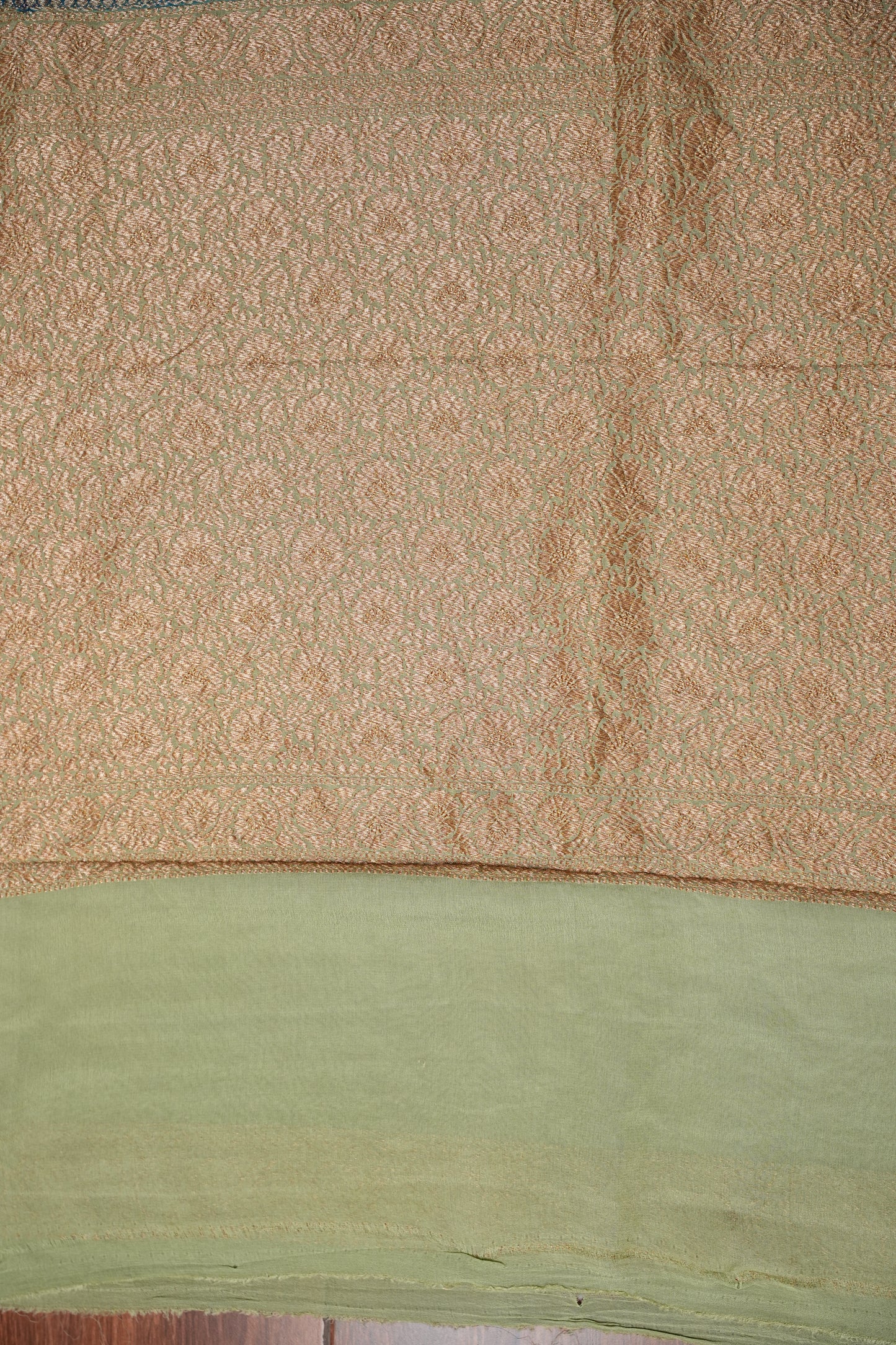 Pure Khadi Georgette Banarasi Saree - Peacock Blue & Sage Green