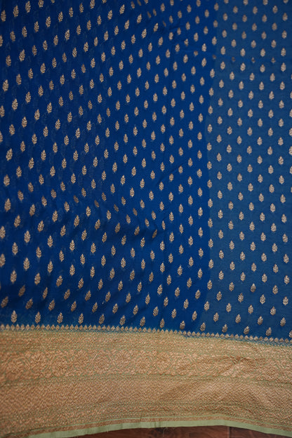 Pure Khadi Georgette Banarasi Saree - Peacock Blue & Sage Green