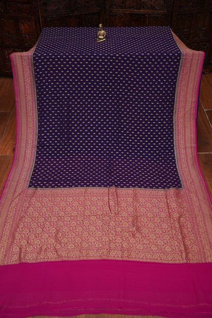 Pure Khadi Georgette Banarasi Saree - Deep Purple & Pink