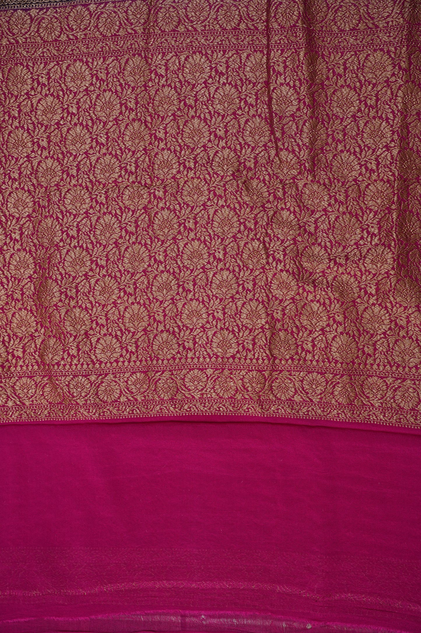Pure Khadi Georgette Banarasi Saree - Deep Purple & Pink