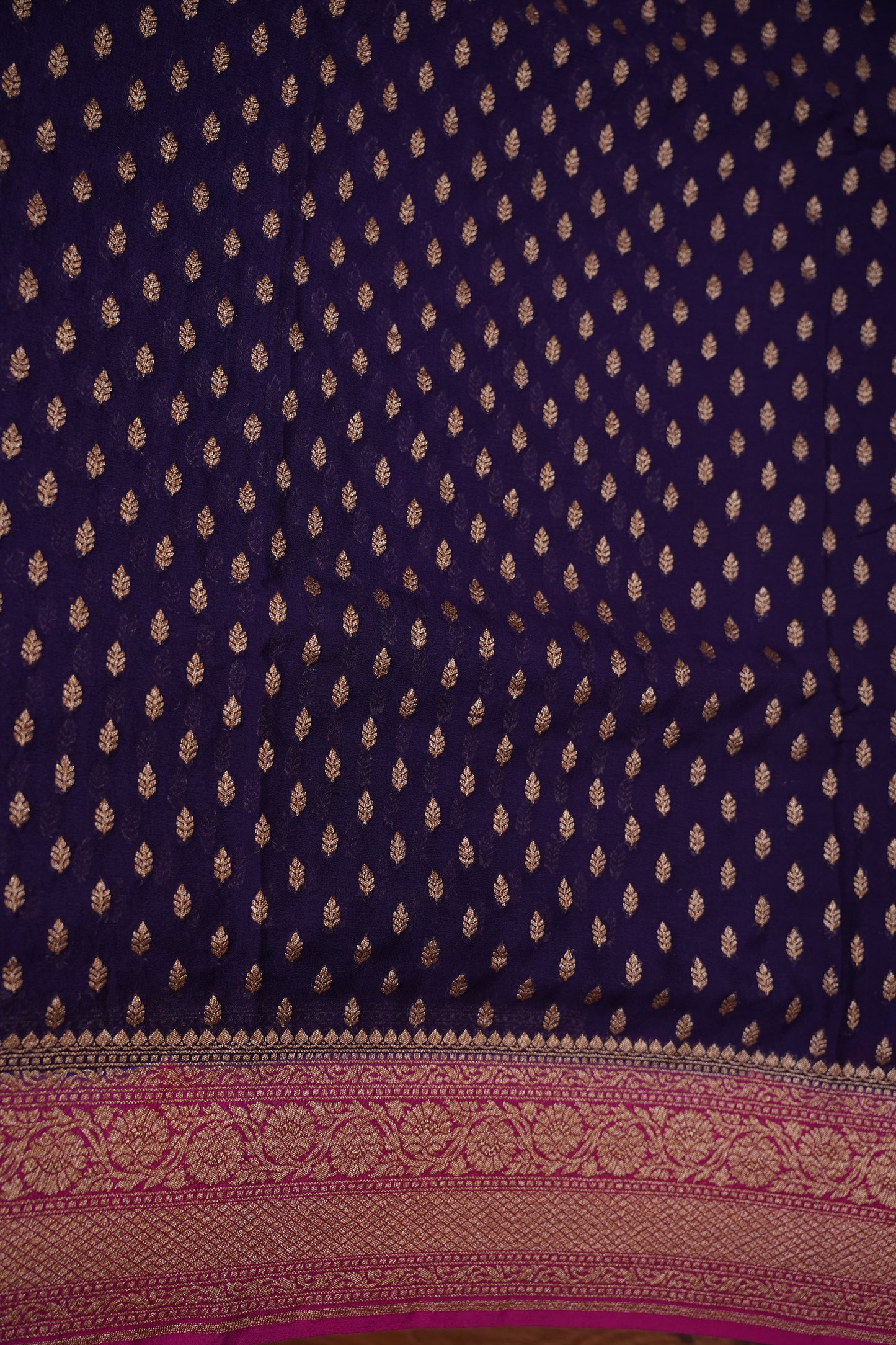Pure Khadi Georgette Banarasi Saree - Deep Purple & Pink