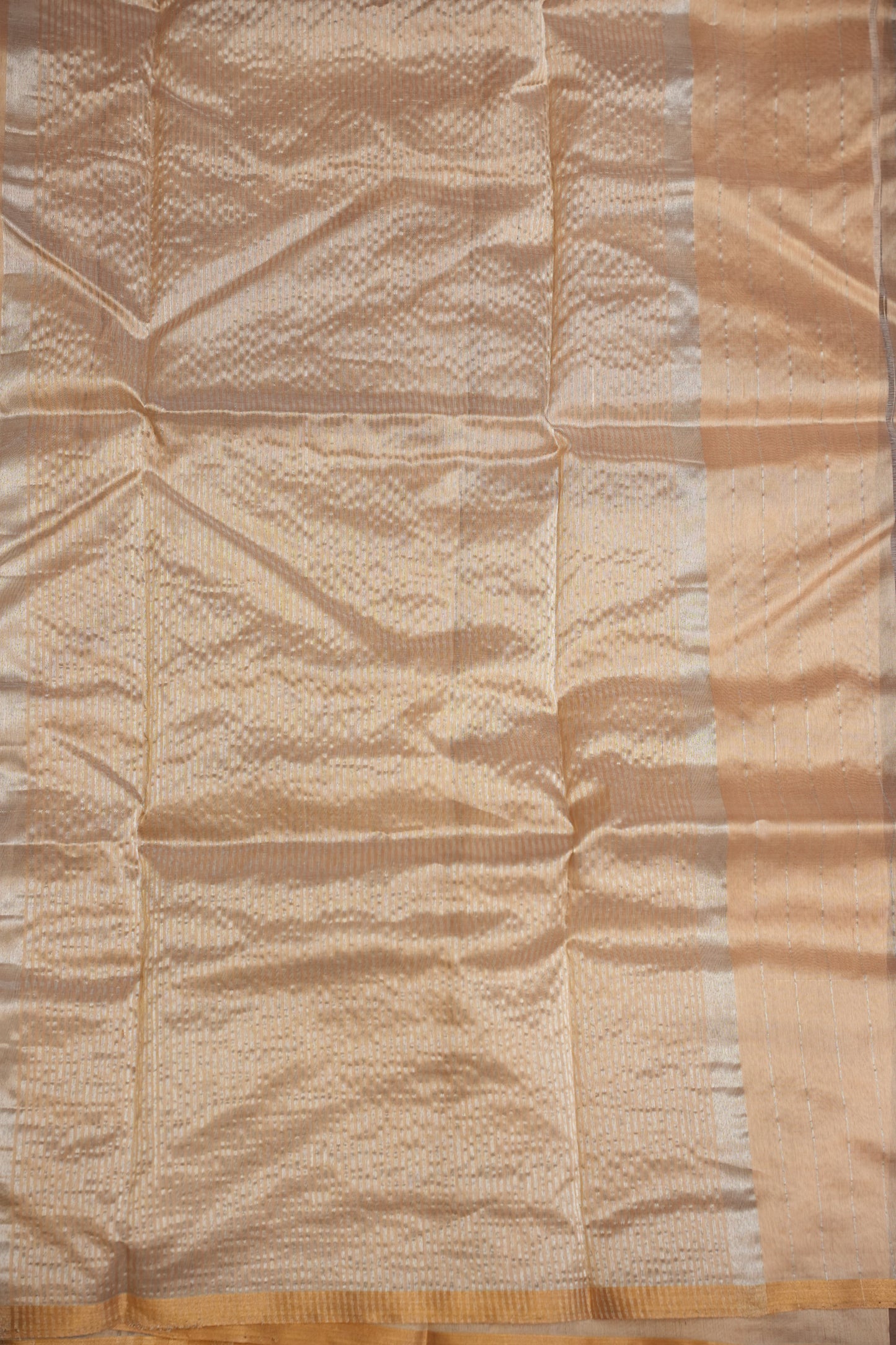 Pure Chanderi Silk Saree with Zari Buttas & Tissue Border - Ivory & Gold