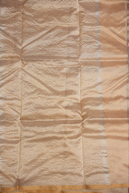 Pure Chanderi Silk Saree with Zari Buttas & Tissue Border - Ivory & Gold