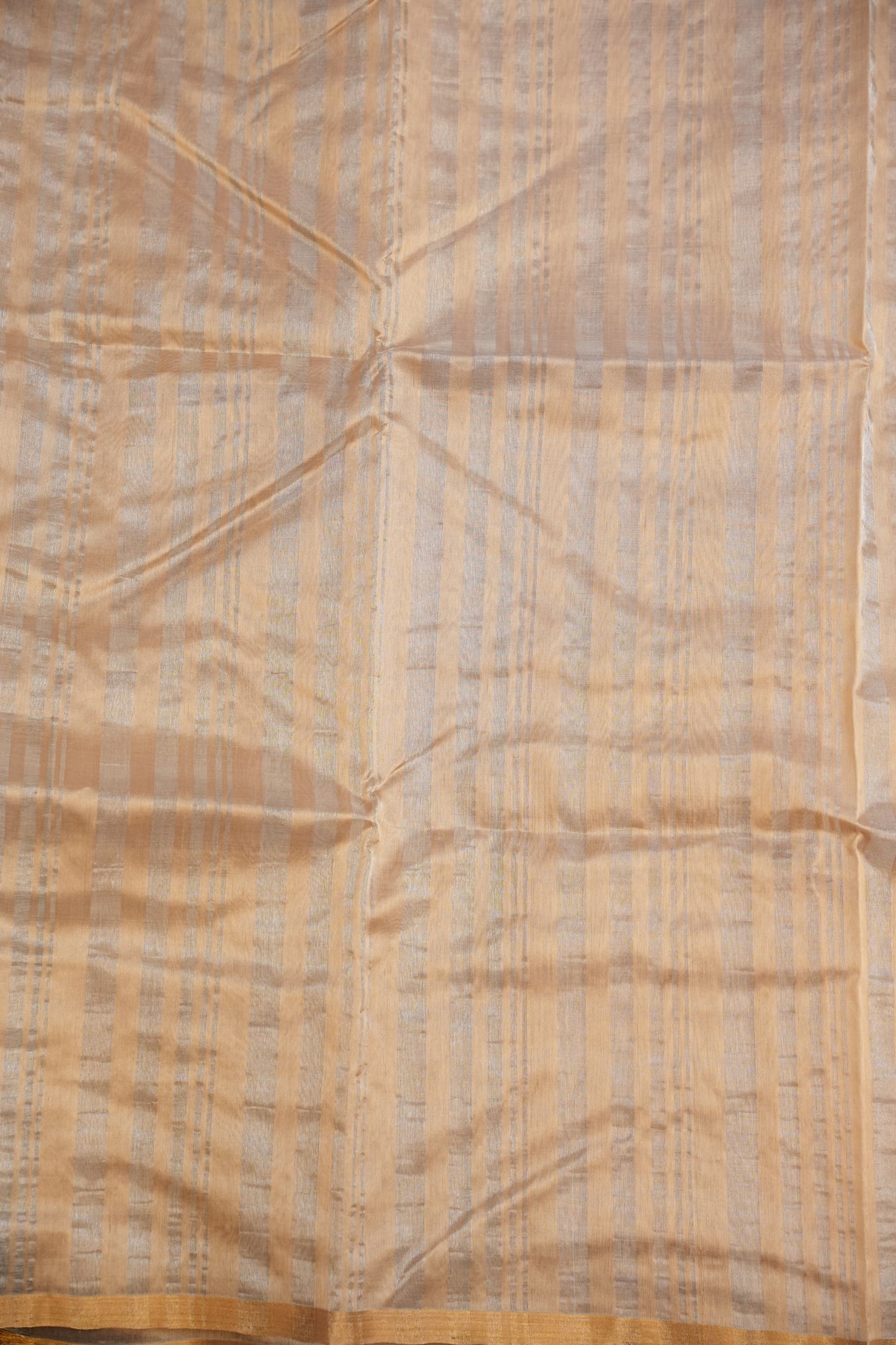 Pure Chanderi Silk Saree with Zari Buttas & Tissue Border - Ivory & Gold
