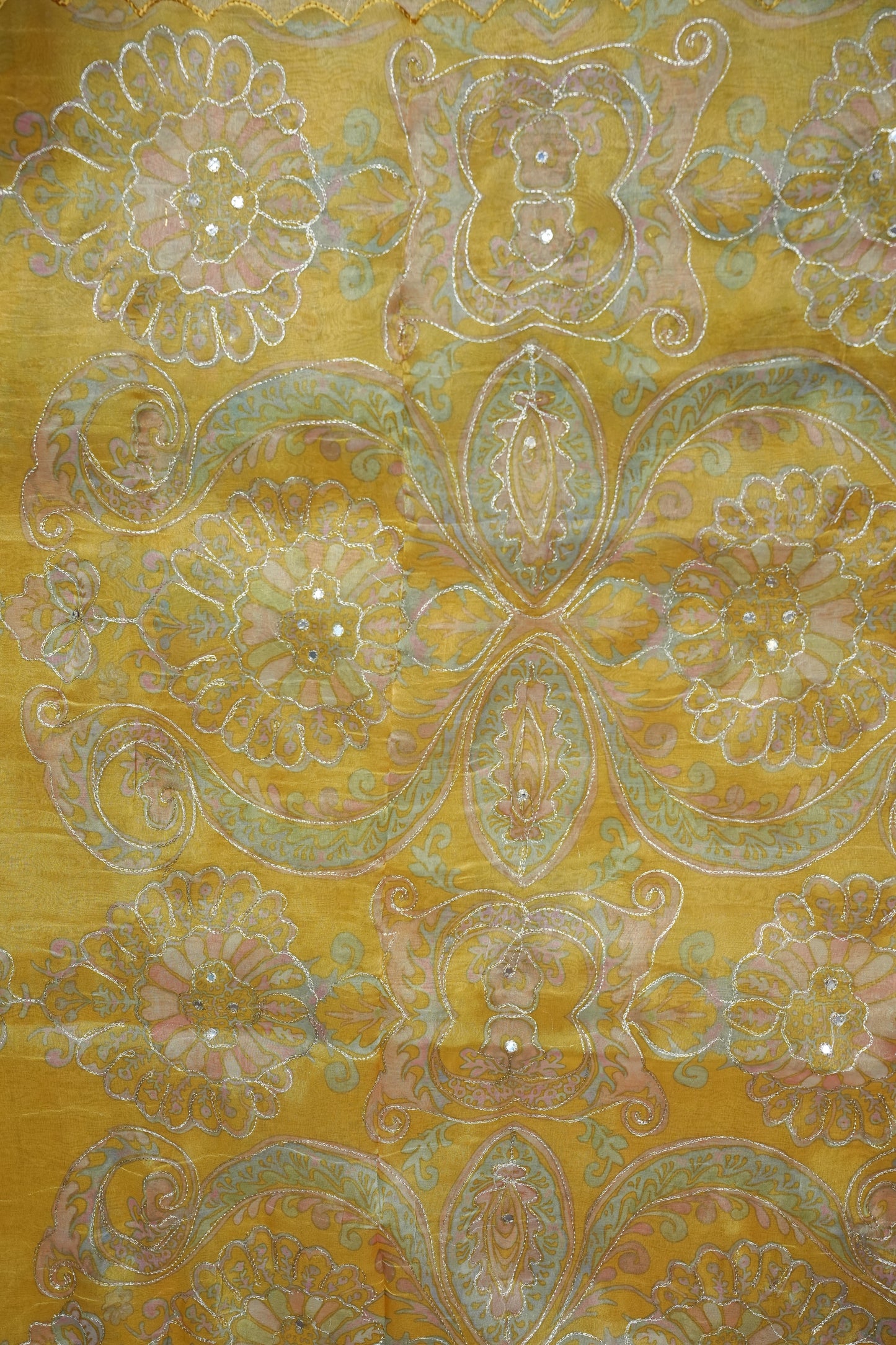 Golden Yellow Glass Tissue Organza Designer Party Wear Saree