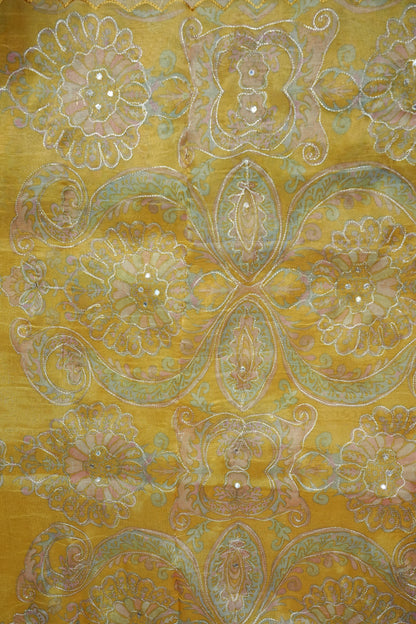 Golden Yellow Glass Tissue Organza Designer Party Wear Saree