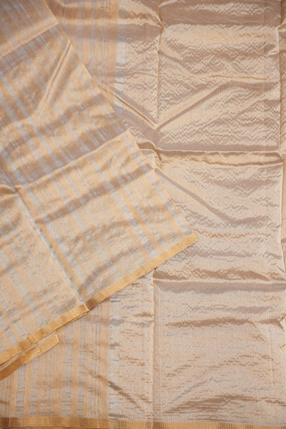 Pure Chanderi Silk Saree with Zari Buttas & Tissue Border - Ivory & Gold