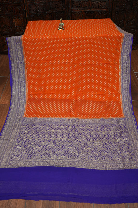 Pure Khadi Georgette Banarasi Saree - Orange & Deep Purple