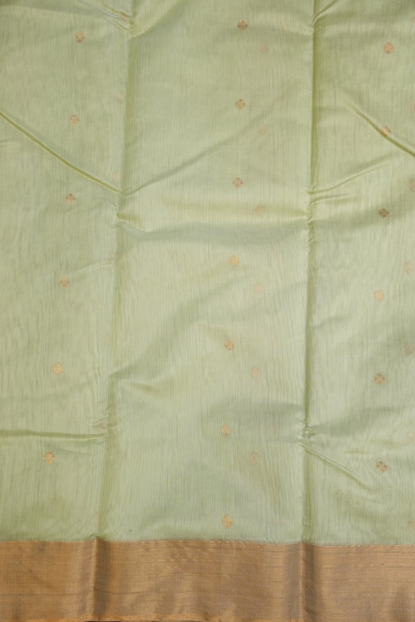 Pure Chanderi Silk Saree with Zari Buttas & Tissue Border - Pastel Green
