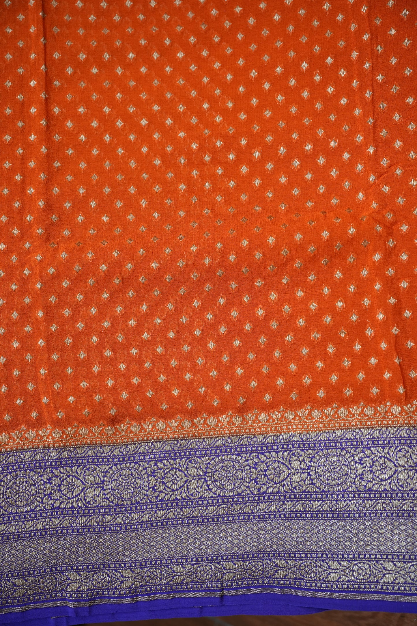 Pure Khadi Georgette Banarasi Saree - Orange & Deep Purple