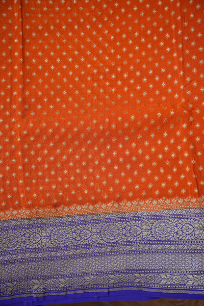 Pure Khadi Georgette Banarasi Saree - Orange & Deep Purple