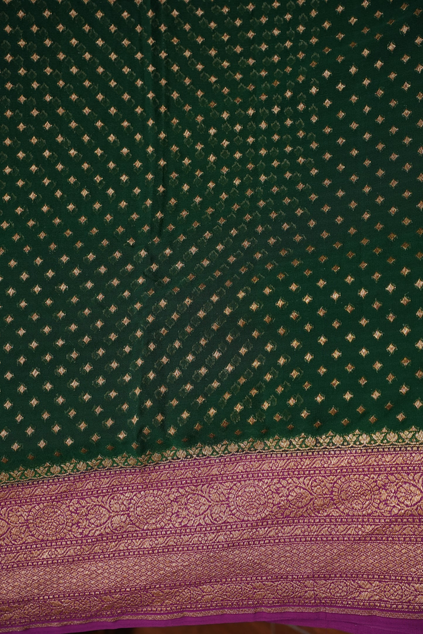Pure Khadi Georgette Banarasi Saree - Bottle Green & Magenta