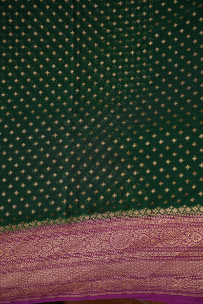 Pure Khadi Georgette Banarasi Saree - Bottle Green & Magenta