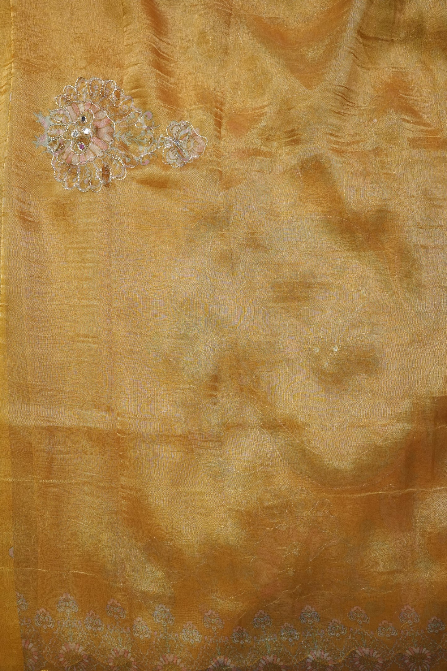 Bright Mustard Gold Glass Tissue Organza Designer Party Wear Saree