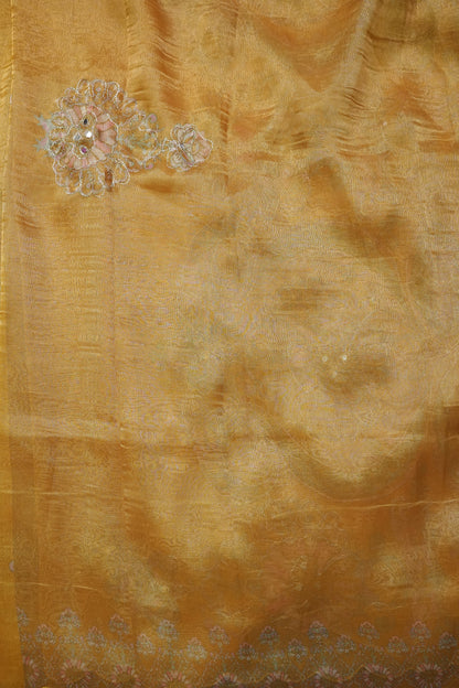 Bright Mustard Gold Glass Tissue Organza Designer Party Wear Saree