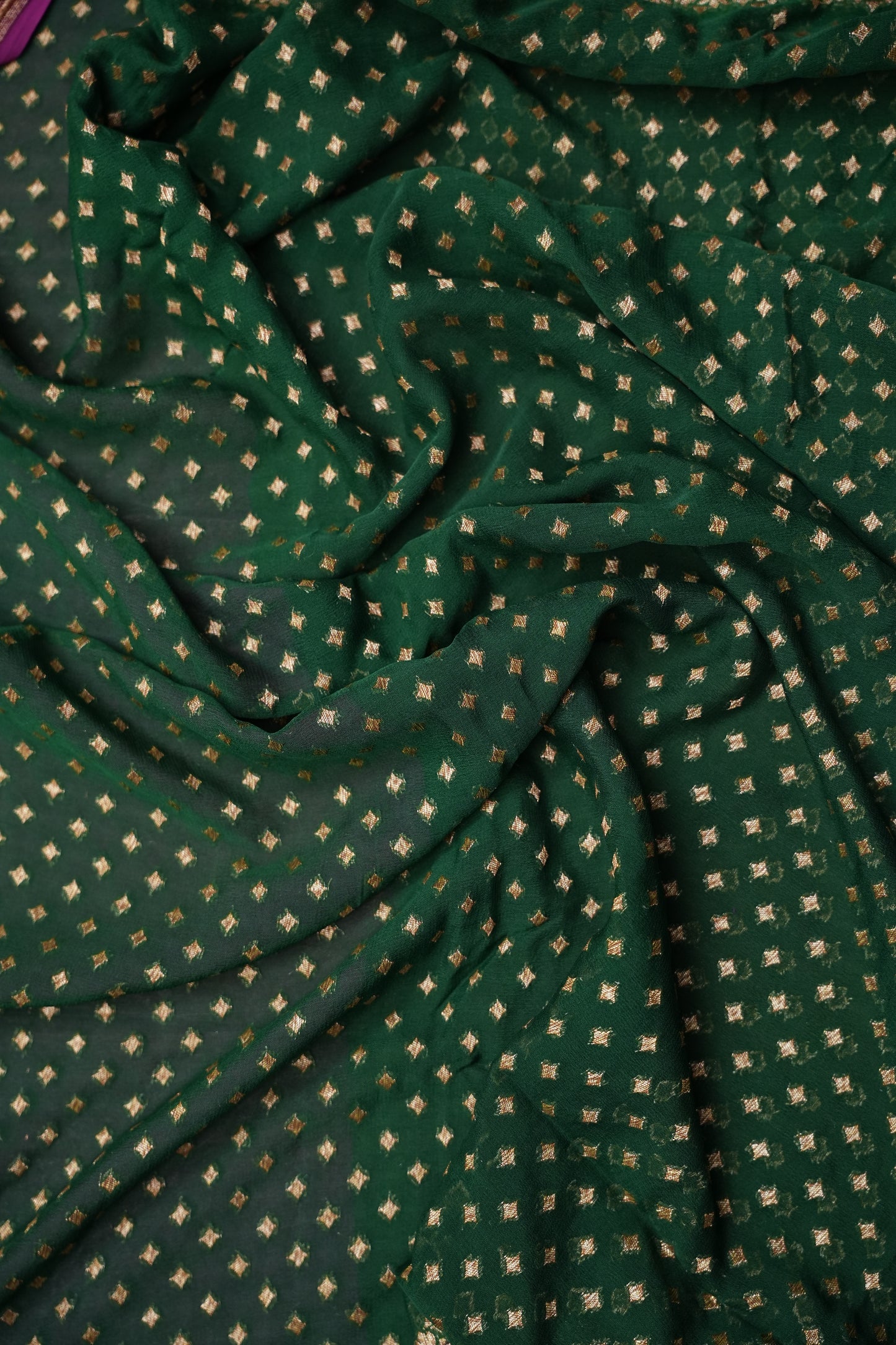 Pure Khadi Georgette Banarasi Saree - Bottle Green & Magenta