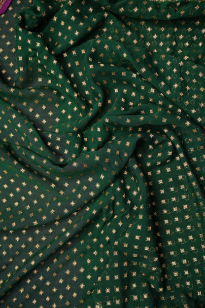 Pure Khadi Georgette Banarasi Saree - Bottle Green & Magenta