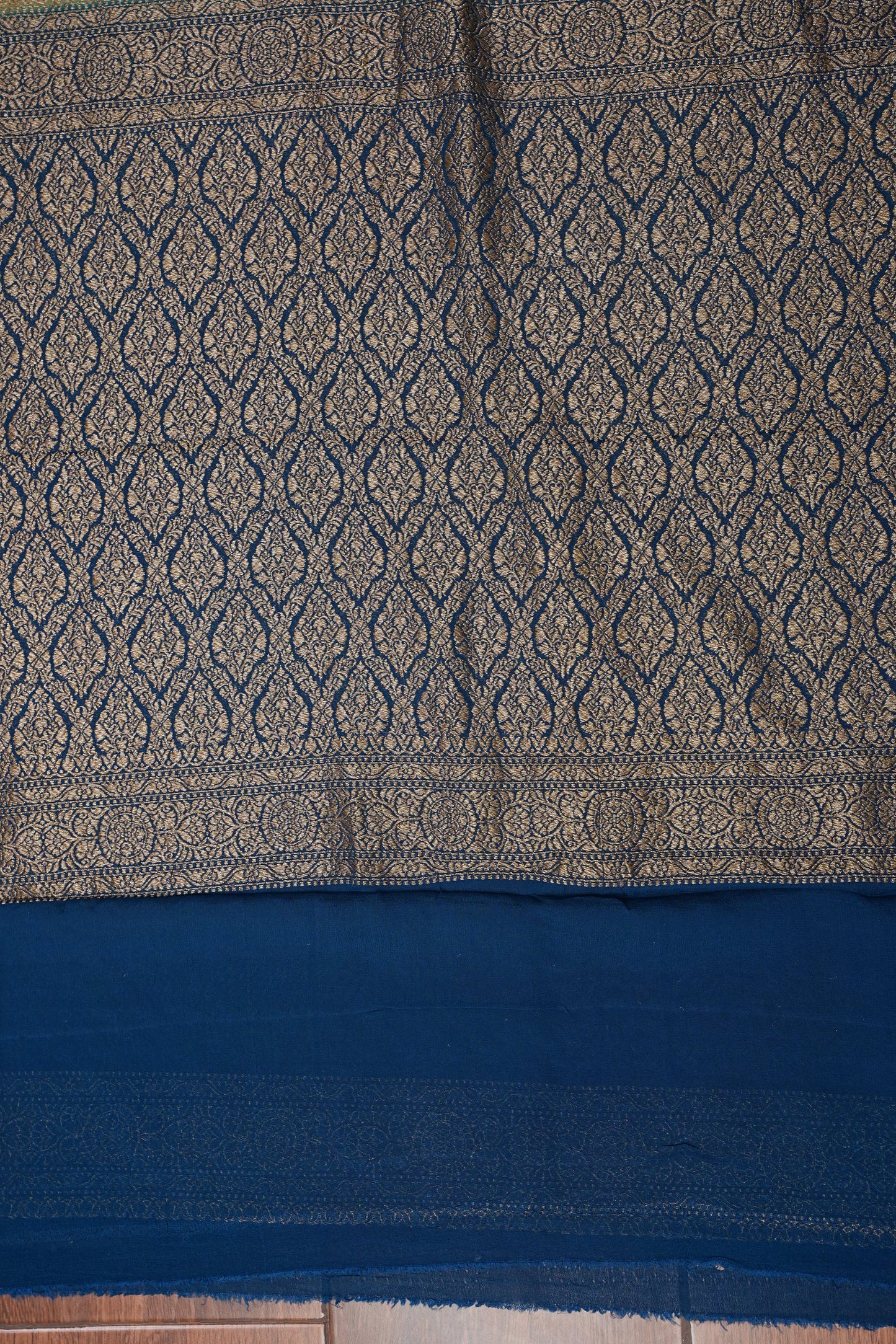 Pure Khadi Georgette Banarasi Saree - Sage Green & Peacock Blue
