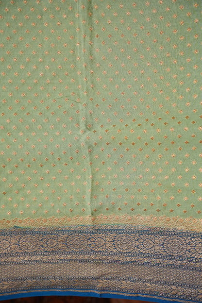 Pure Khadi Georgette Banarasi Saree - Sage Green & Peacock Blue