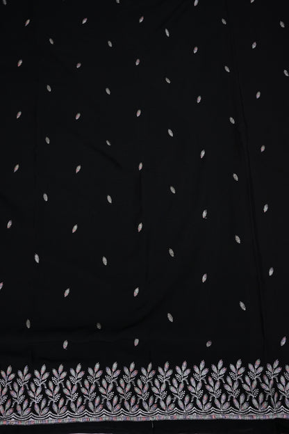 Black Turkey Chiffon Saree with Silver Woven Buttas & Embroidered Border