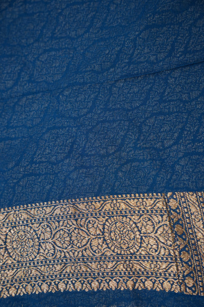 Pure Khadi Georgette Banarasi Saree - Sage Green & Peacock Blue