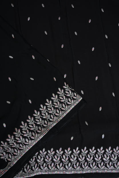 Black Turkey Chiffon Saree with Silver Woven Buttas & Embroidered Border