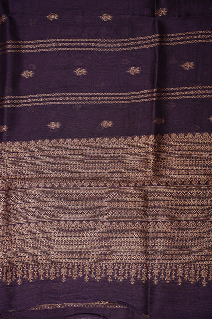 Tussar Banarasi Raw Silk Saree with Handloom Peacock Border – Deep Purple