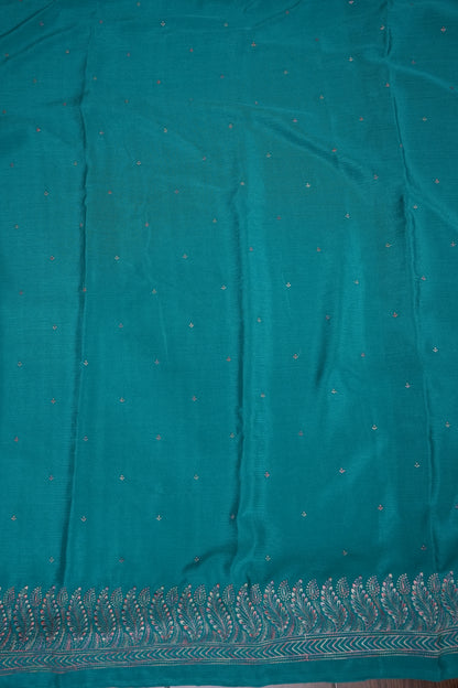 Turquoise Blue Turkey Chiffon Saree with Silver Woven Buttas & Elegant Border