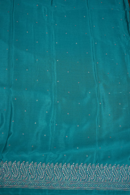 Turquoise Blue Turkey Chiffon Saree with Silver Woven Buttas & Elegant Border