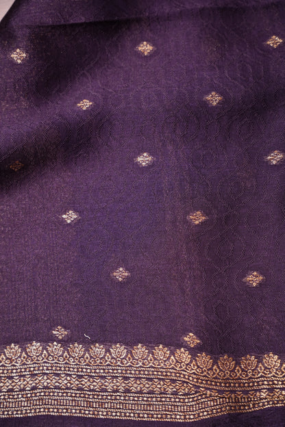 Tussar Banarasi Raw Silk Saree with Handloom Peacock Border – Deep Purple