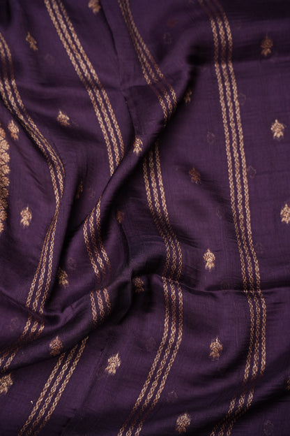 Tussar Banarasi Raw Silk Saree with Handloom Peacock Border – Deep Purple