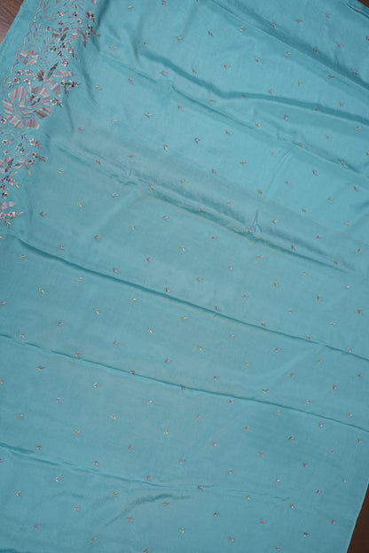 Sky Blue Turkey Chiffon Saree with Floral Embroidered Border