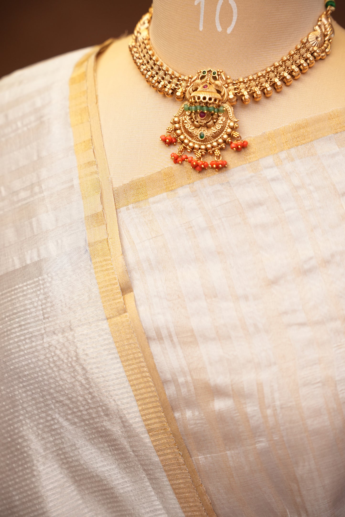 Pure Chanderi Silk Saree with Subtle Stripes & Tissue Border - Ivory Cream