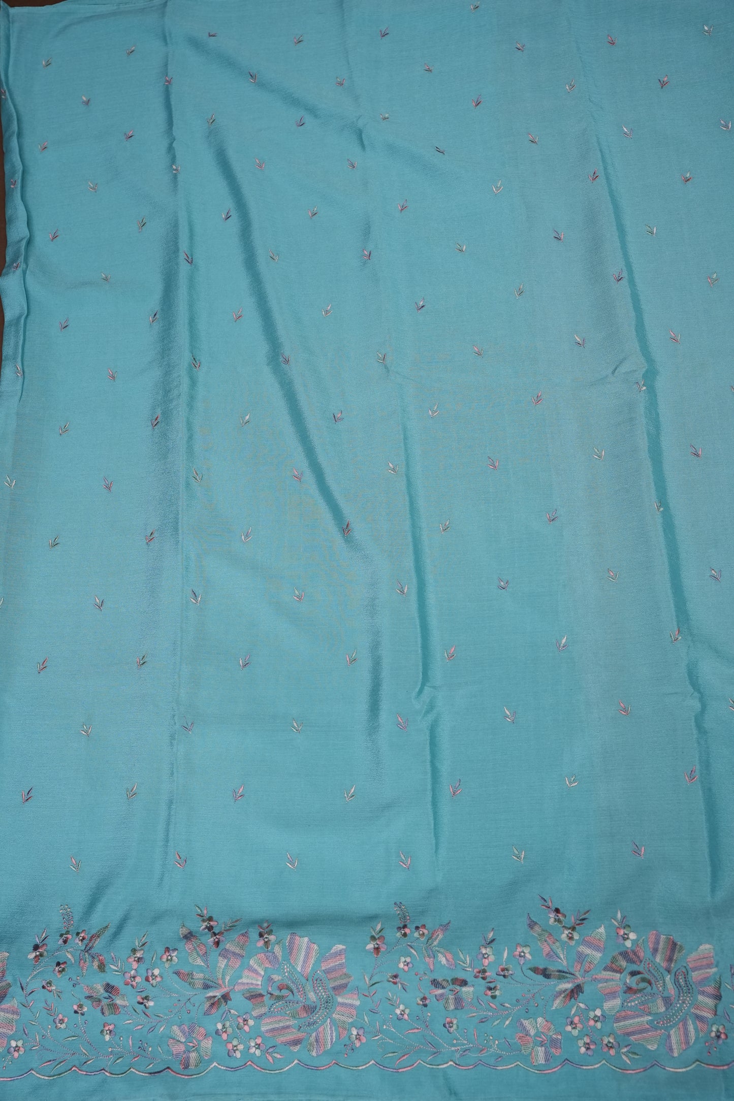 Sky Blue Turkey Chiffon Saree with Floral Embroidered Border