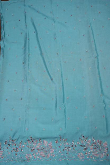 Sky Blue Turkey Chiffon Saree with Floral Embroidered Border