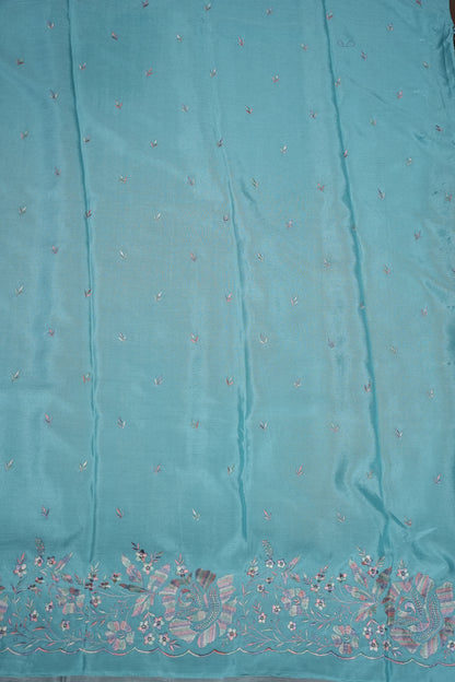 Sky Blue Turkey Chiffon Saree with Floral Embroidered Border