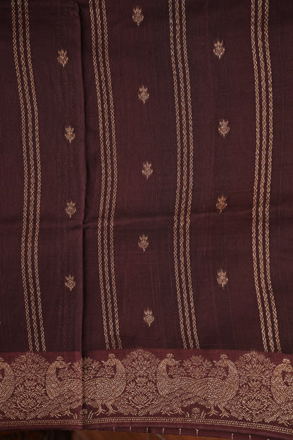 Tussar Banarasi Raw Silk Saree with Handloom Peacock Border – Coffee Brown