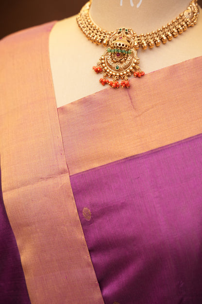 Pure Chanderi Silk Saree with Zari Buttas & Tissue Border - Orchid Pink
