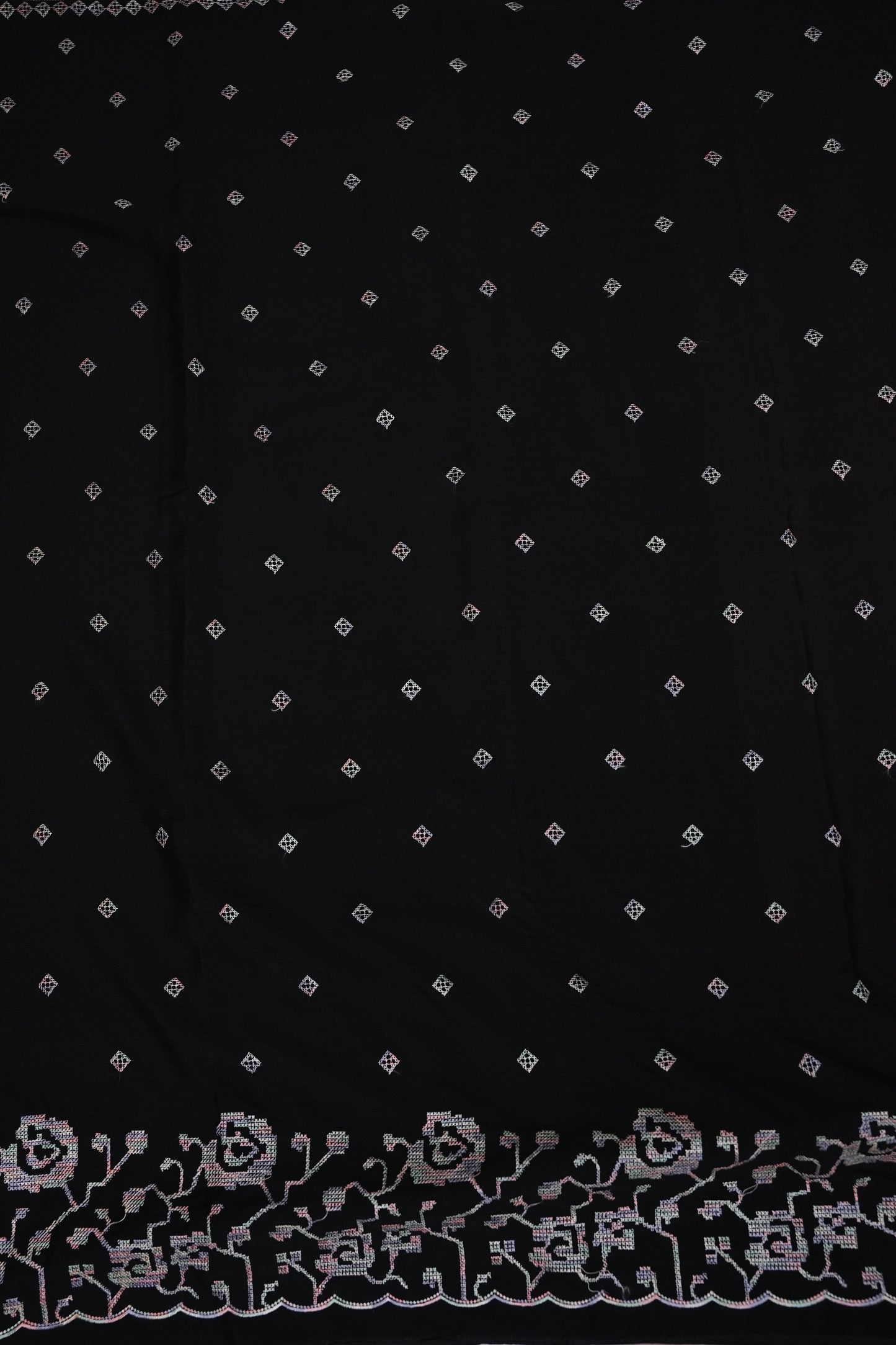 Black Turkey Chiffon Saree with Floral Embroidered Border