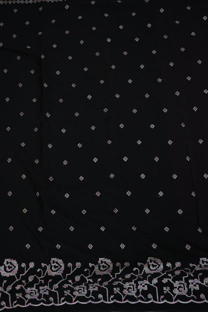 Black Turkey Chiffon Saree with Floral Embroidered Border