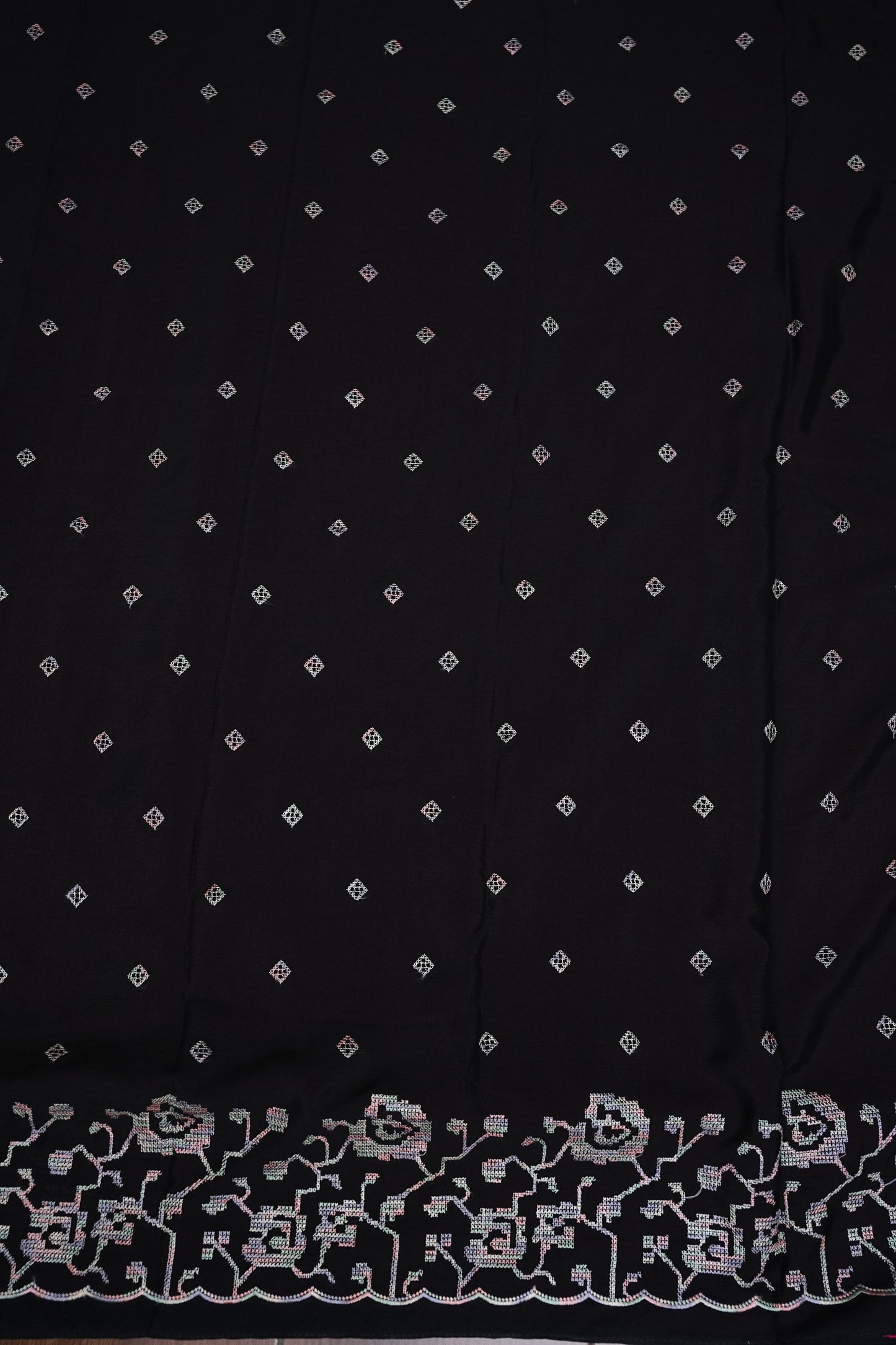 Black Turkey Chiffon Saree with Floral Embroidered Border