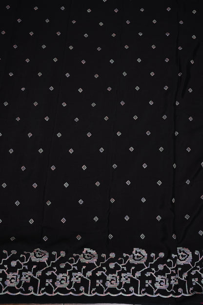Black Turkey Chiffon Saree with Floral Embroidered Border