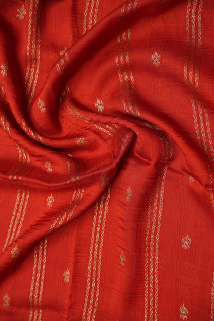 Tussar Banarasi Raw Silk Saree with Handloom Peacock Border – Deep Orange