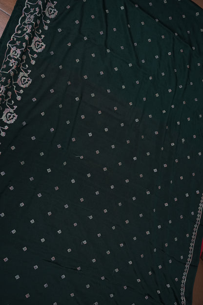 Dark Bottle Green Turkey Chiffon Saree with Woven Floral Border