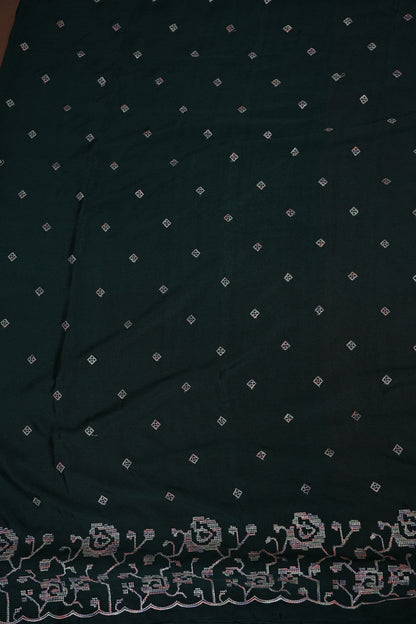 Dark Bottle Green Turkey Chiffon Saree with Woven Floral Border
