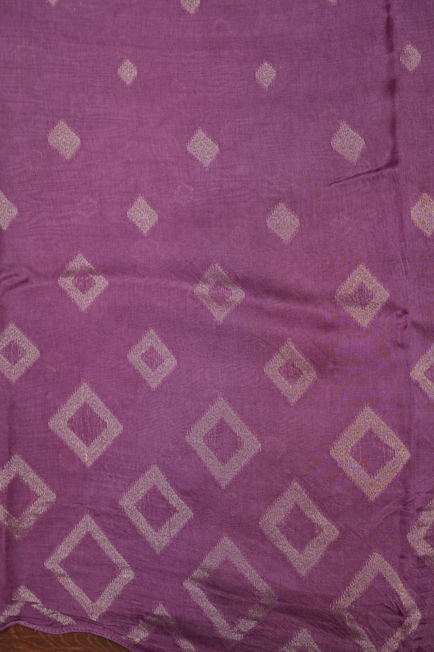 Tussar Banarasi Raw Silk Saree with Geometric Silver Weaving – Onion Pink