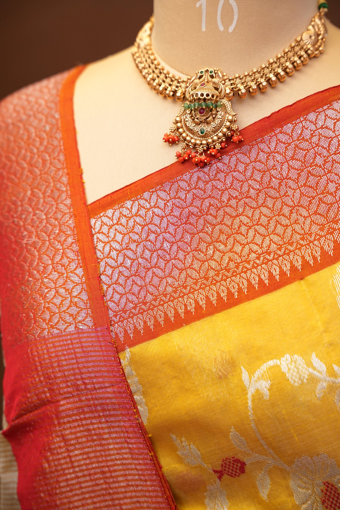 Pure Chanderi Silk Saree with Floral Zari Motifs & Tissue Border - Mustard Yellow