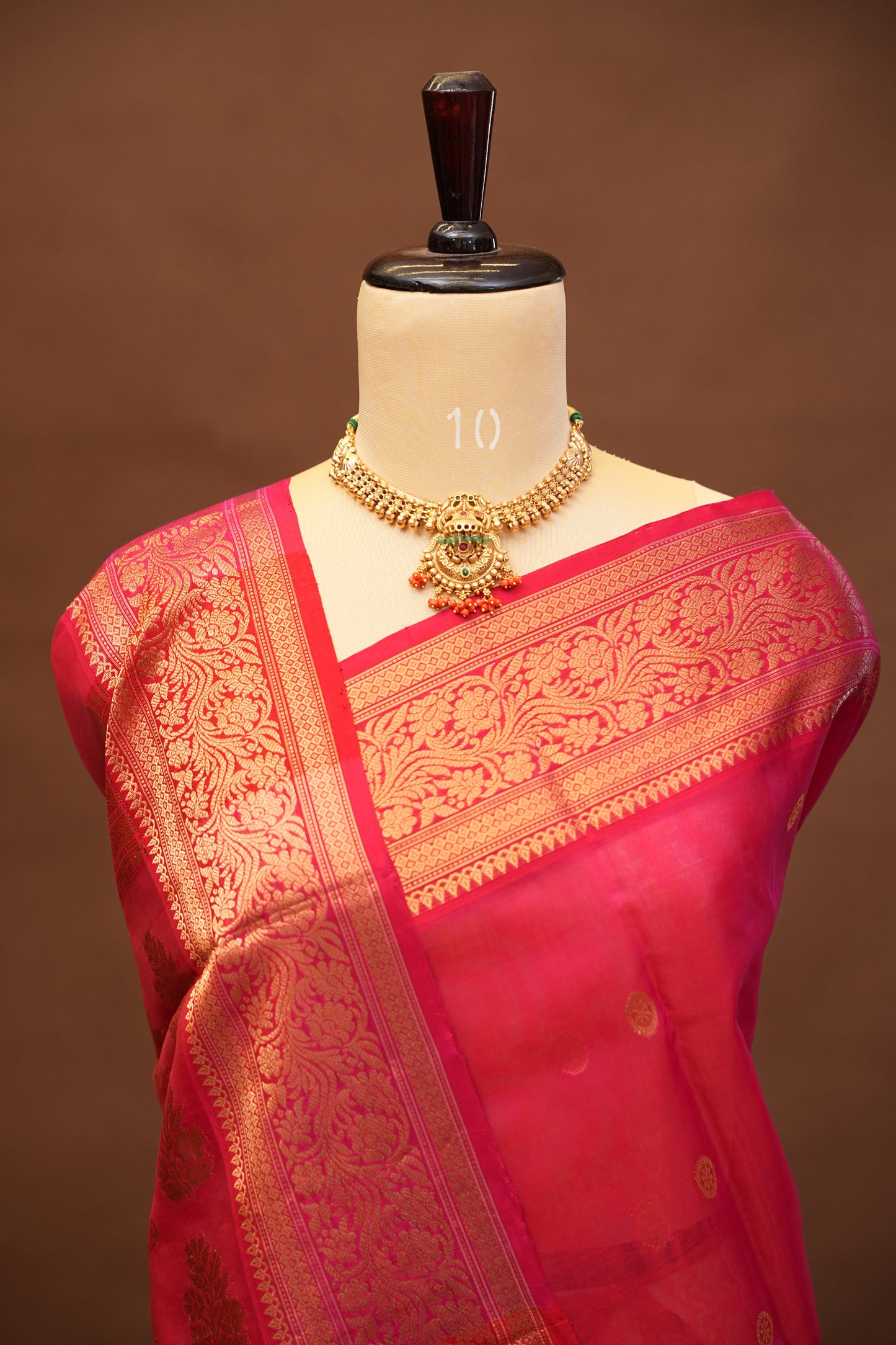 Pure Chanderi Silk Saree with Zari Buttas & Rich Tissue Border - Rani Pink
