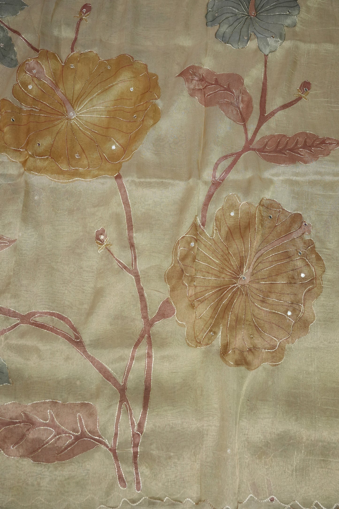Ivory Champagne Glass Tissue Organza Designer Party Wear Saree